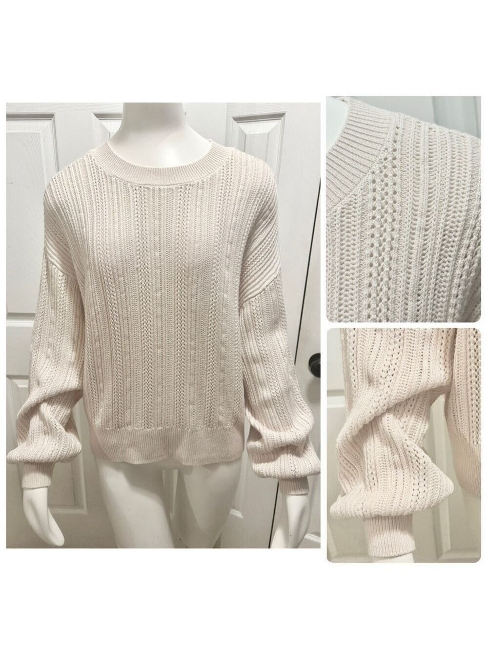 Gentle Fawn Crewneck Sweater Cream Pullover Knit Long Sleeve Top Size XL
